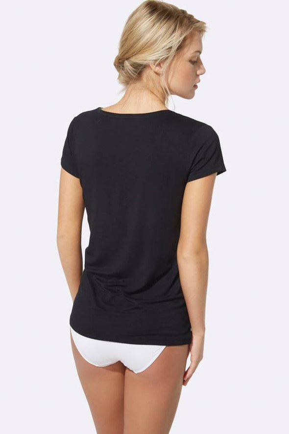 Boody Body EcoWear Women's V-Neck T-Shirt - Bamboo Viscose - Soft Short Sleeve V Neck Tee - Black - X-Small - ActiveLifeUSA.com