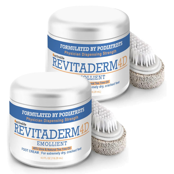 activelife - Revitaderm 4D Urea Foot Cream, Deeply Moisturizes for Dry, Cracked Feet, Hands, Elbows and Knees, Ultra Repair Cream and Callus Remover For Feet, Free Pumice Stone Included, 4oz
