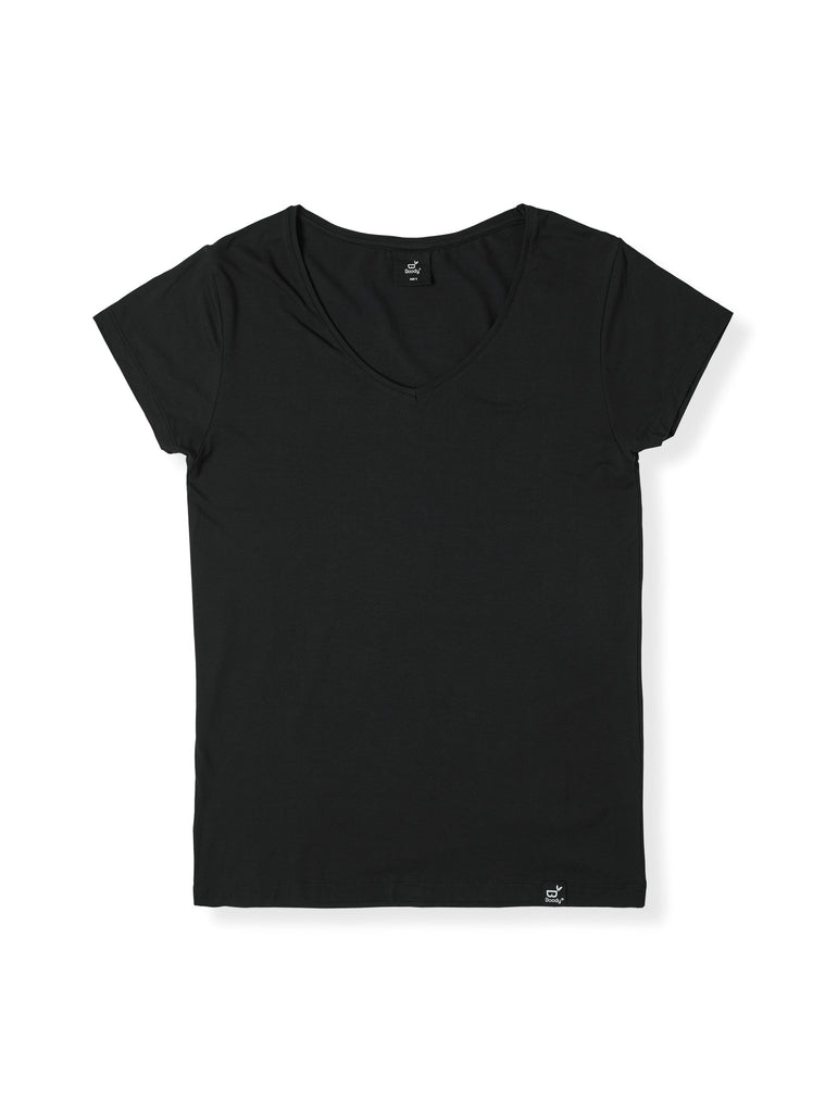 Boody Body EcoWear Women's V-Neck T-Shirt - Bamboo Viscose - Soft Short Sleeve V Neck Tee - Black - X-Small - ActiveLifeUSA.com