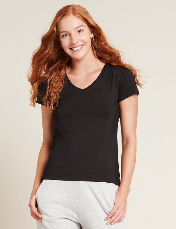 Boody Body EcoWear Women's V-Neck T-Shirt - Bamboo Viscose - Soft Short Sleeve V Neck Tee - Black - Large - ActiveLifeUSA.com