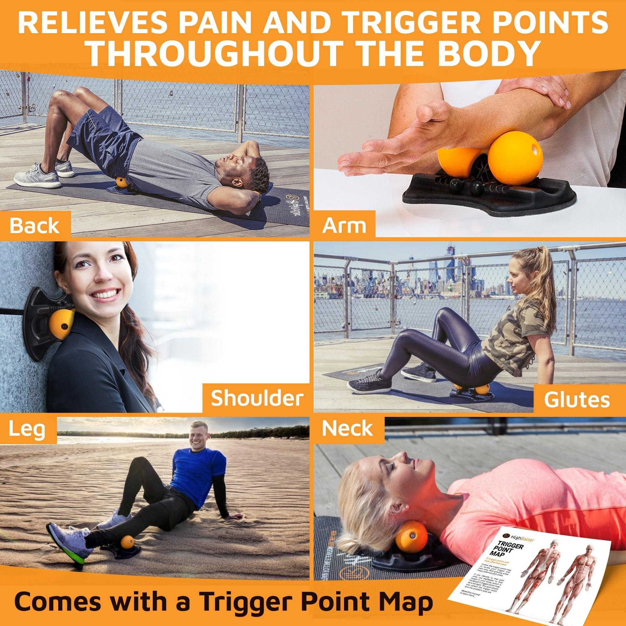 HighBaller Mounted and Adjustable Twin Ball Body Massager - Orange - ActiveLifeUSA.com