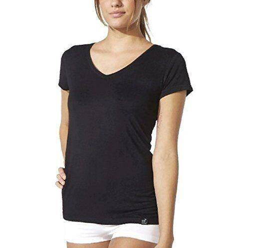 Boody Body EcoWear Women's V-Neck T-Shirt - Bamboo Viscose - Soft Short Sleeve V Neck Tee - Black - Large - ActiveLifeUSA.com