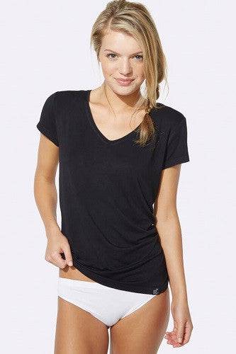 Boody Body EcoWear Women's V-Neck T-Shirt - Bamboo Viscose - Soft Short Sleeve V Neck Tee - Black - X-Small - ActiveLifeUSA.com