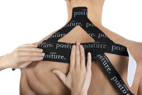 Swedish Posture Pre-cut Kinesiology Tape (Up Right, 3 Pieces, Black) - ActiveLifeUSA.com